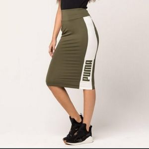 Puma Womans Olive Green High Waisted  Pencil Skirt